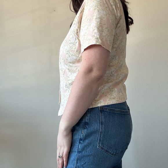 Vintage LL Bean Floral V-Neck Button Front Top - Yellow/Pink - Picture 3 of 8